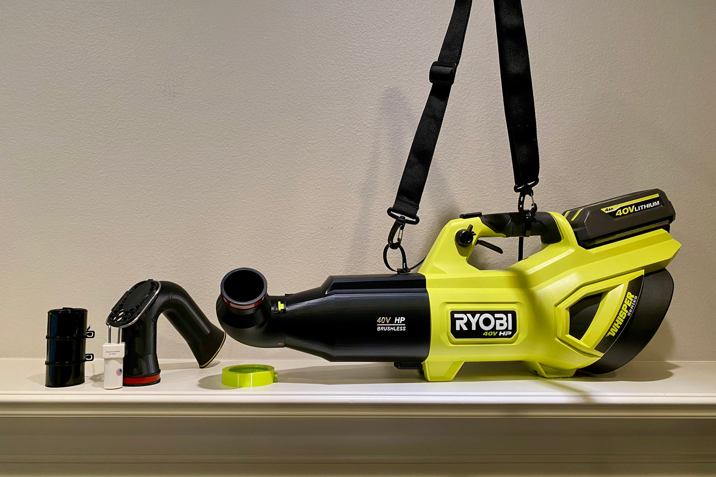 Car Drying Short Nozzle for RYOBI leaf blowers, 40V Whisper, built with shoulder strap anchor point, has potential to dry roof top of SUV, RV, Bus and other large vehicles