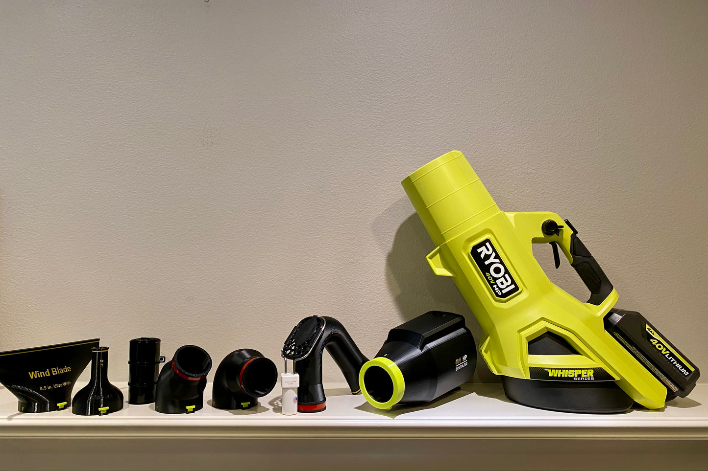 Car Drying Short Nozzle for RYOBI leaf blowers, 40V Whisper, built with shoulder strap anchor point, has potential to dry roof top of SUV, RV, Bus and other large vehicles