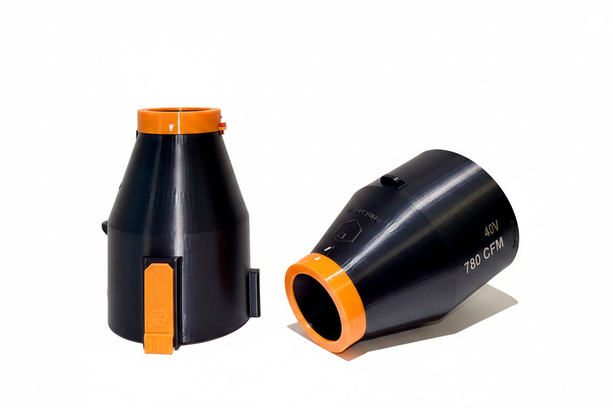 ArloCatcher Car Drying Short Stubby Nozzle for Worx 40V 780CFM (Model# WG582) leaf blowers, with shoulder strap anchor point