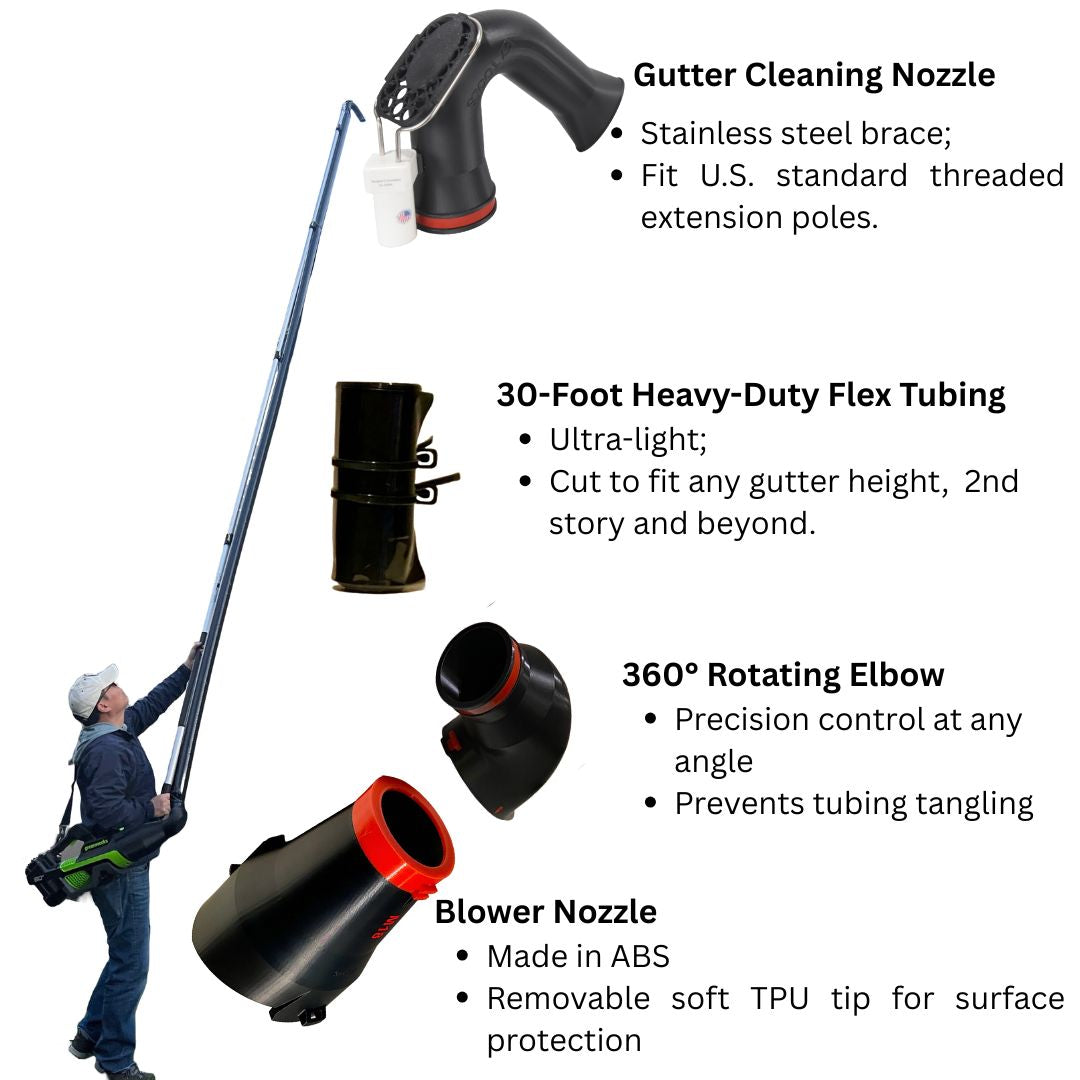 High Gutter Cleaning Kit for Milwaukee Leaf Blowers – Clean Two-Story Gutters from the Ground – Fits Milwaukee M18 Blower 450, 500, 600 CFM