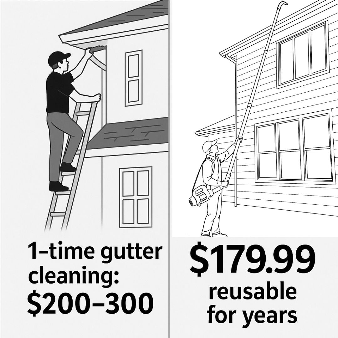 Homeowner cleaning two-story gutters using ArloCatcher gutter cleaning kit