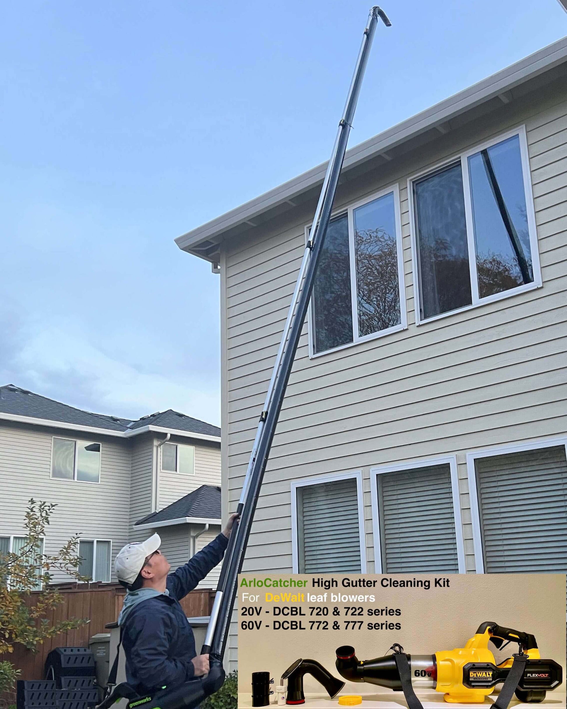 Safe and efficient home gutter maintenance using blower extension attachment