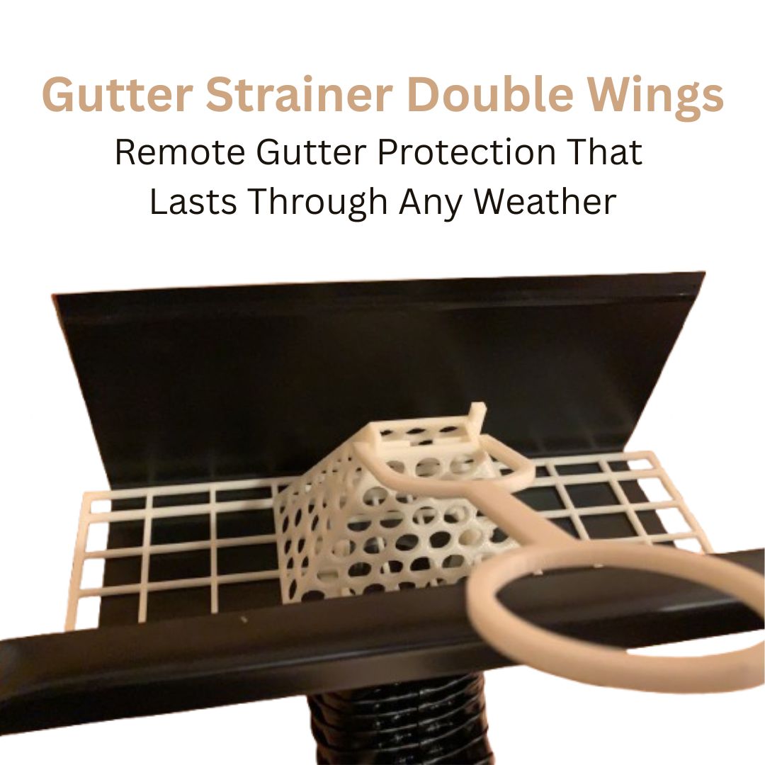 Weather-resistant gutter strainer installed remotely from the ground using ArloCatcher tool