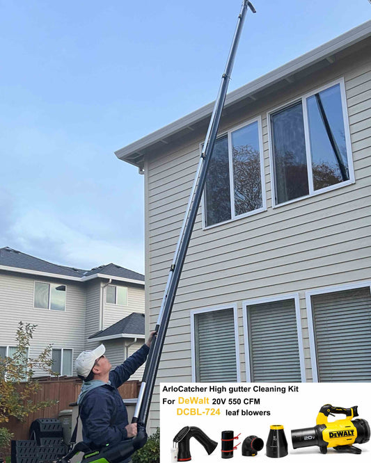 ArloCatcher High Gutter Cleaning Kit for DeWalt 20V Max XR DCBL724 Leaf Blower– Clean Two-Story Gutters from the Ground