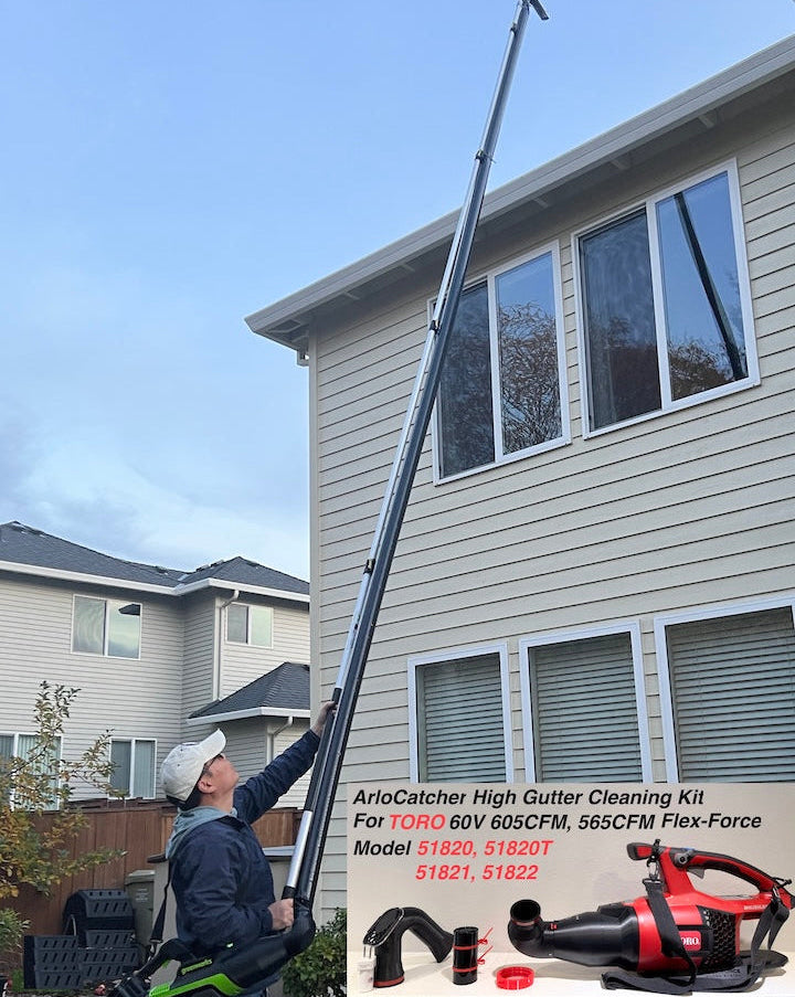 ArloCatcher High Gutter Cleaning Kit for TORO 605CFM 565CFM Leaf Blowers, Fits TORO Model 51820, 51820T, 51821, 51822 – Clean Two-Story Gutters from the Ground