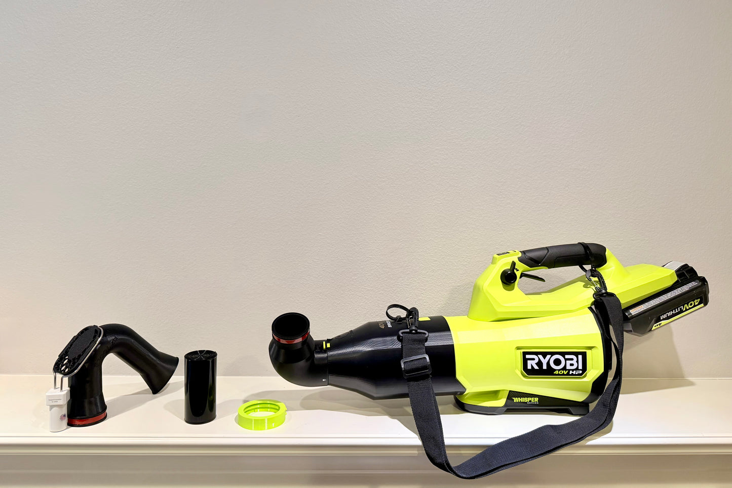 Car Drying Short Nozzle for RYOBI 40V 800 CFM Whisper series RY40HPLB01 leaf blower, built with shoulder strap anchor point, has potential to dry roof top of SUV, RV, Bus and other large vehicles