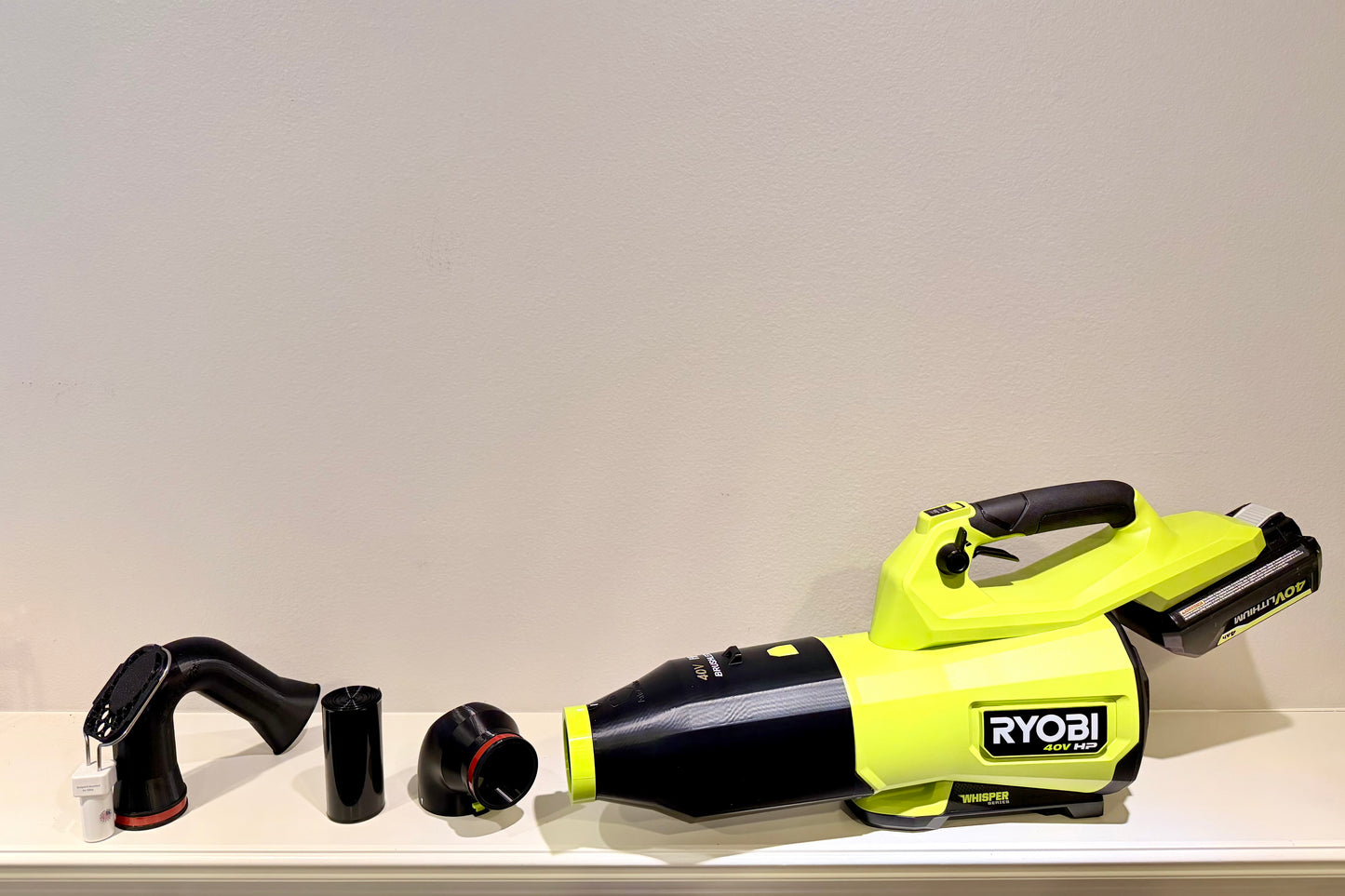 Car Drying Short Nozzle for RYOBI 40V 800 CFM Whisper series RY40HPLB01 leaf blower, built with shoulder strap anchor point, has potential to dry roof top of SUV, RV, Bus and other large vehicles