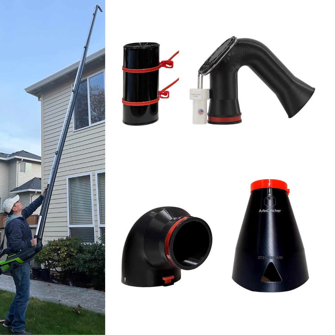 ArloCatcher High Gutter Cleaning Kit for ECHO 56V 526CFM, 549CFM eFORCE blowers, DPB-2500, DPB-2610 – Clean Two-Story Gutters from the Ground