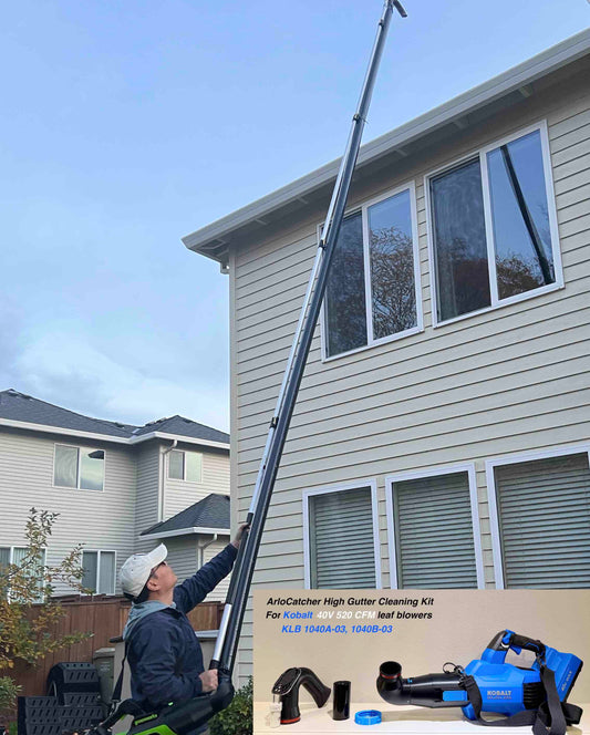 Arlocatcher gutter cleaner compatible with  Kobalt  leaf blower to clean gutter from the ground