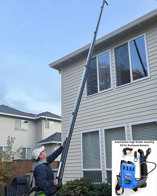 ArloCatcher High Gutter Cleaning Kit for Backpack leaf blowers: Kobalt 80V 850CFM, Greenworks 80V 750 CFM, RYOBI 40V 850CFM – Clean Two-Story Gutters from the Ground