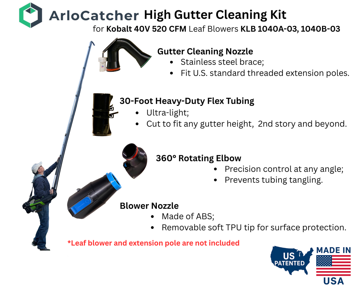 learing leaves and debris from second-story gutters using extension kit