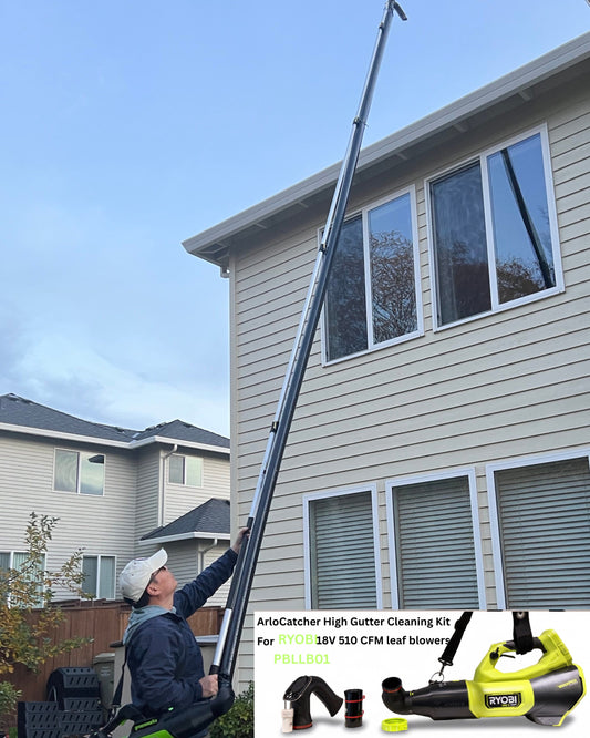 ArloCatcher High Gutter Cleaning Kit for RYOBI 18V 510CFM Whisper model PBLLB01 – Clean Two-Story Gutters from the Ground