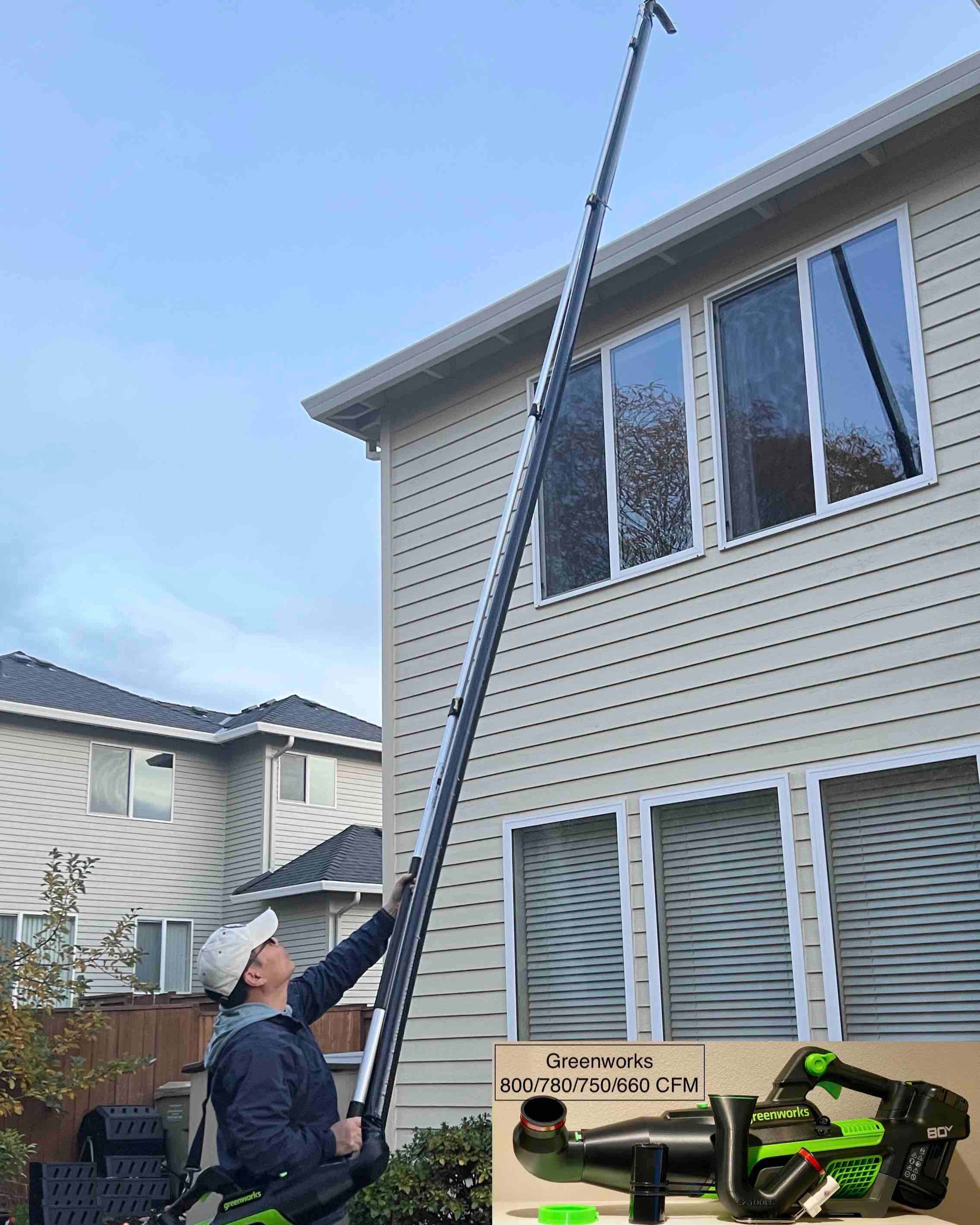 Long-reach gutter cleaning attachment for high gutters, fits Milwaukee 800CFM BLB479